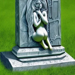 Woman crying laying next to a tombstone, cute, beautiful