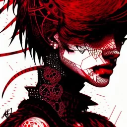 beautiful punk girl, hyper detailed, intricately detailed, illustration by <kilian eng> <Yoji Shinkawa>, darkred tones,