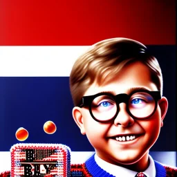 ralphie peter billingsley glasses, chubby teen in argyle sweater holding a bar of (red soap)