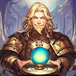 A nord male battlemage from Skyrim, full plate nordic armor, blond hair of medium length, hearty, smiling, thick short beard, an electric sphere in right hand, correct proportions