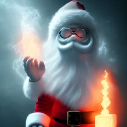 All Black Santa, ghost, wearing high tech mask, white smoke, dark, rage, high definition, ultra 8 k, volumetric lighting, blue fire, fog red rain