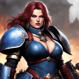 some extra heretical 40K, a genderbent version of Big Emmanuelle himself on the battlefield. Or is it herself here, I guess? regular, slightly fetishistic 40K style of depicting females with boobplates and all and still have the figure af the Big Emmanuelle exude an air of serious authority.