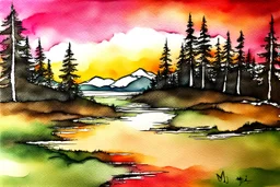 Alcohol & Ink for friday night landscape! (MJ)