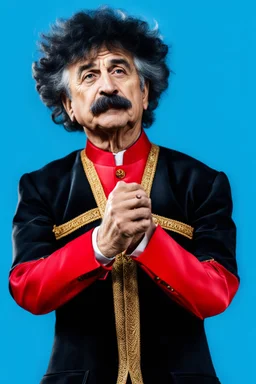 Einstein i n Azerbeyjan traditional costum color full ,upper body ,blury background ,closeup ,sharp focus