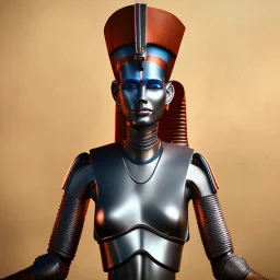 Nefertiti cyberpunk, full body, robocop, Egypt background