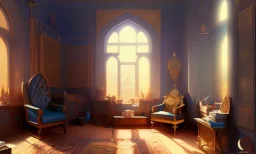 Arabic bedroom , cinematic, 8k, resolution concept art portrait by Greg Rutkowski, Artgerm, WLOP, Alphonse Mucha dynamic lighting hyperdetailed intricately detailed