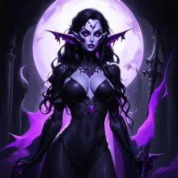 drow elf woman, sorceress, enchantress, dark hair, purple skin, demonic, digital art, dark fantasy