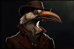 arafed bird wearing a hat and jacket with a long beak, from witcher (2021), portrait photoreal, taking tobacco snuff, trending on artstatio, from the game pathologic 2, 2 0 1 4. modern attire, thomas