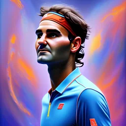 an ultradetailed painting together roger federer with nadal and with djokovic, golden ratio, 8 k resolution, oil on canvas, landscape with Bright Colors, light eyes, cosmic, without shadows, complementary colors