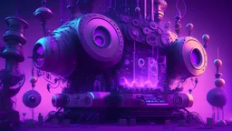 a giant magic machine with lots of gadgets, purple tones, dreamy, psychedelic, 4k, sharp focus, volumetrics, trippy background