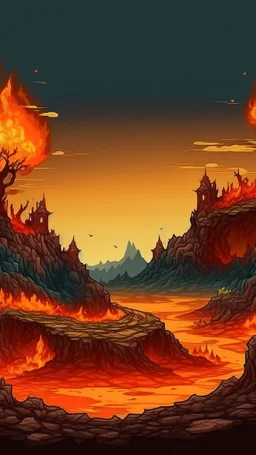 2d hell landscape background for pixel game. hyper-detailed. trending on artstation. --ar 9:16