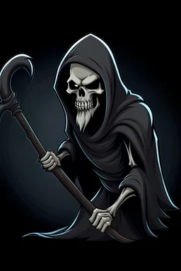 Make a badass cartoon grim reaper holding a scythe close up