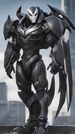 a close up of a Mega Giant in a venom suit, venomized, goth cybersuit, anime mech armor, overwatch character concept art, cyber skeleton, cyber japan armor, cyber fight armor, cyberpunk venom , hard surface character pinterest, reaper from overwatch, black heavy armor, mecha anthropomorphic penguin, mecha suit, venom mecha, muscular! cyberpunk