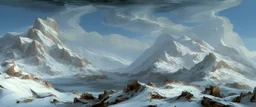 epic mountains in snow by Andrea del sarto