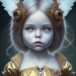fairy toddler character, ominous, facepaint, waist up portrait, intricate, oil on canvas, masterpiece, expert, insanely detailed, 4k resolution, retroanime style, cute big circular reflective eyes, cinematic smooth, intricate detail , soft smooth lighting, soft pastel colors, painted Renaissance style