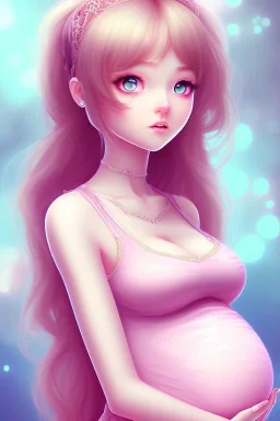 girl, cute, beautiful, pregnant, dress, long hair, anime