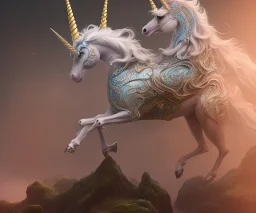 unicorn, surreal fantasy art, highly detailed, intricate color patterns on wings, soft studio lighting, background 64k