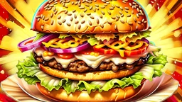 Real Illustration of a tasty Burger on a plate. Lets praise the holy burger
