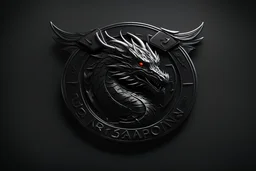 badge for uniform, secret organization named dragon, futuristic, hyperrealistic 16k, 3d rendering, black in black, dynamic light, black background, Kapital Letters DRAGON written below badge, neon lighting