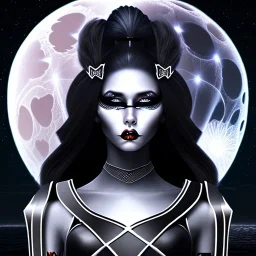 black long hair lady warrior top black eyes under the Moon