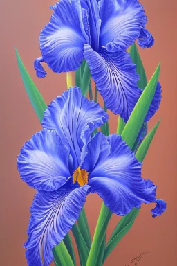 a painting of a blue iris by artist "Hiroshi Kobayashi"