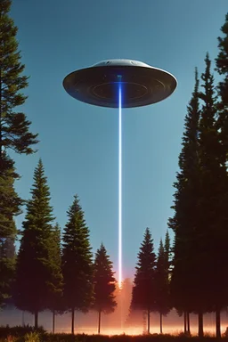 year is 1966 (a bunch of school kids) see ufo flying over tall pine trees, concept art, by Asaf Hanuka, by Weta Digital, Electric Colors, Screen Space Global Illumination, in a symbolic and meaningful style, 3 lights underneath