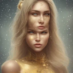 a wonderfull brazilian woman blonde, curves, cyborg, long hair, hair covering one eye, ultradetailed fine art photo of a indian, weet face portrait, snow flakes particles, 35 mm lens, golden ratio composition, detailed face, studio photography, very detailed,masterpiece, artstation, 8 k, highly coherent