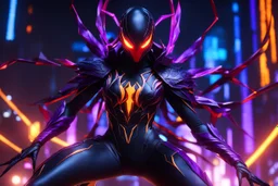 Hot Silk carnage in 8k solo leveling shadow artstyle, spider costum, dynamic pose, oshare kei, hurufiyya, rtx , neon lights, intricate details, highly detailed, high details, detailed portrait, masterpiece,ultra detailed, ultra quality