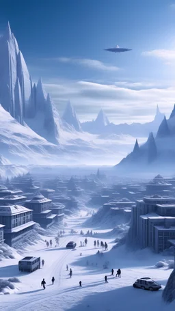 busy alien city, snow mountains, star wars, 4k photo, hyperrealistic
