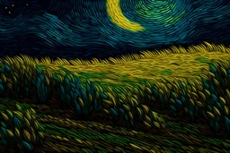 crear una imagen de un trigal de noche, imitando el estilo de van gogh
