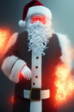 All Black Santa, ghost, wearing high tech mask, white smoke, red, rage, high definition, ultra 8 k, volumetric lighting, blue fire, fog