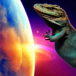 Black monitor lizard floating in space