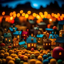 Odd dada village made of modeling clay, odd, sky filled with galaxies, stars and planets, block colours, houses, naïve, Tim Burton, Harry Potter, surreal landscape, sharp focus, colorful, bokeh, 8k, highly detailed, large format film, medium format film, shot on Hasselblad