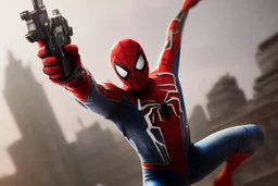 spiderman holding a gun