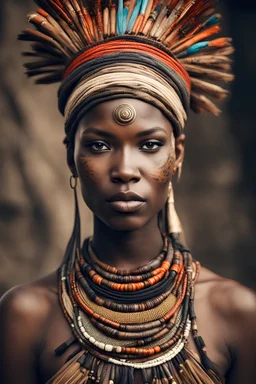 Beautiful women portrait of tribal african warrior