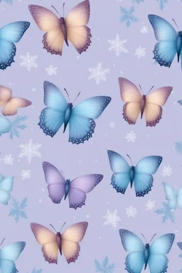 Light purple and light blue butterflies in the snowy winter