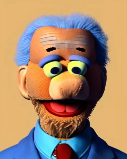 Waist up Portrait, joe Biden as muppet Sesame Street, Blue suit retro style, photo studio, unreal engine 5, concept art, art station, god lights, ray tracing, RTX, lumen lighting, ultra detail, volumetric lighting, 3d.