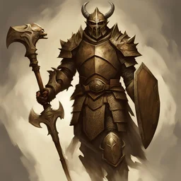 Imagine a fifth-generation Dungeons & Dragons character. This character is a Paladin-class Dragonborn, with the Oath of Vengeance. He is tall and strong, he cannot be asked of anyone but his own cause. Wearing heavy armor reminiscent of his ancient army, he carries an imposing shield, an ax and javelins as his weapons of choice. Capture the imposing presence of this lone warrior, highlighting the tenacity and determination reflected in his eyes