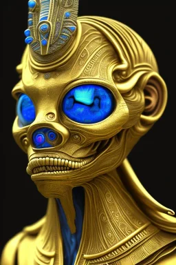 Blue alien, head, evil, black eyes, blood, 8k, finely detailed, photo realistic, Anunnaki black male African Egyptian alien, cracks in the voodoo head, wicked, eyes, crown, Elephant, 8k, finely detailed, photo realistic, tiger turquoise skull head gold dragon space alien snow skeleton gold olmec silver crown silver eyes