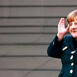 Angela Merkel in a Nazi army Uniform doing a Nazi salute