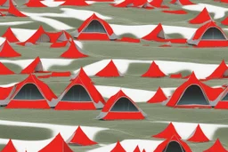 red tents in a plain