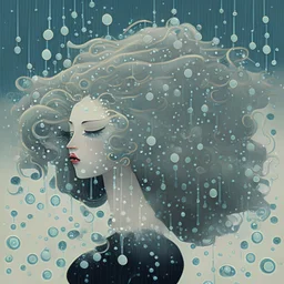 Hair and bubbles in the rain style of erte