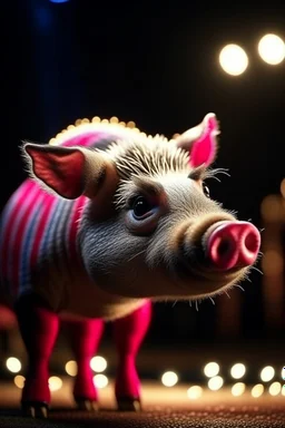 cute hog in circus, 4k, backlite, depth of field, photorealism