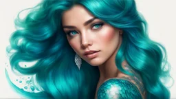 Mermaid Portrait, Shimmering Turquoise Tail, Tattoo, High Resolution, Trending on Artstation, Fine Details, 8K