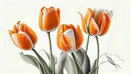 Realistic drawing of orange tulips, white background.