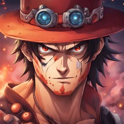 Portgas D. Ace as an evil cyborg from One Piece wearing his hat