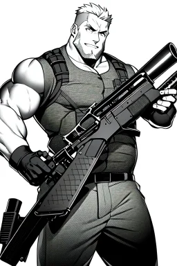 man with sawed-off shotgun, greyscale