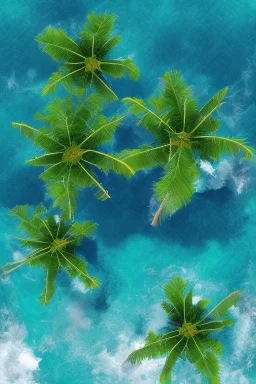 A coconut trees in Indonesia with clear blue skyand sea Impresionisme abstract art