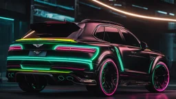 Bentley Bentayga ultimate tuning Mansory Cyberpunk 2077 neon Style Rear View, Super Detailed, desktop wallpaper, 4K