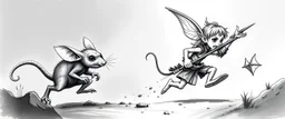rat gremlin elf halfling pixie runner, airbrush and pen outline, high contrast